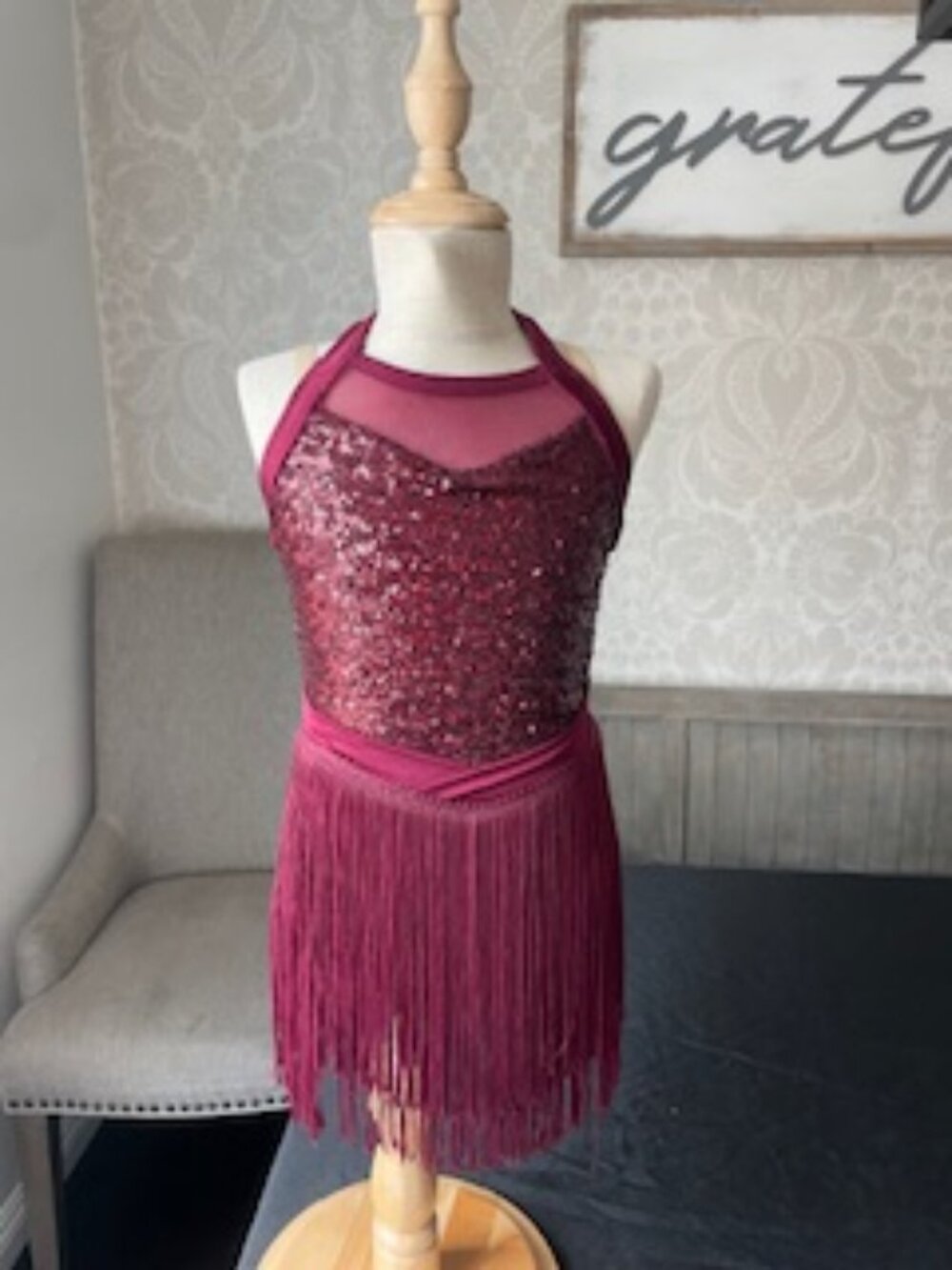 ✨ Revolution Burgundy Dance Recital Costume – Child Small ✨